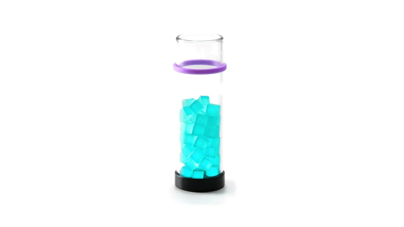 A glass gauge filled with tokens below a ring that marks the committed minimum